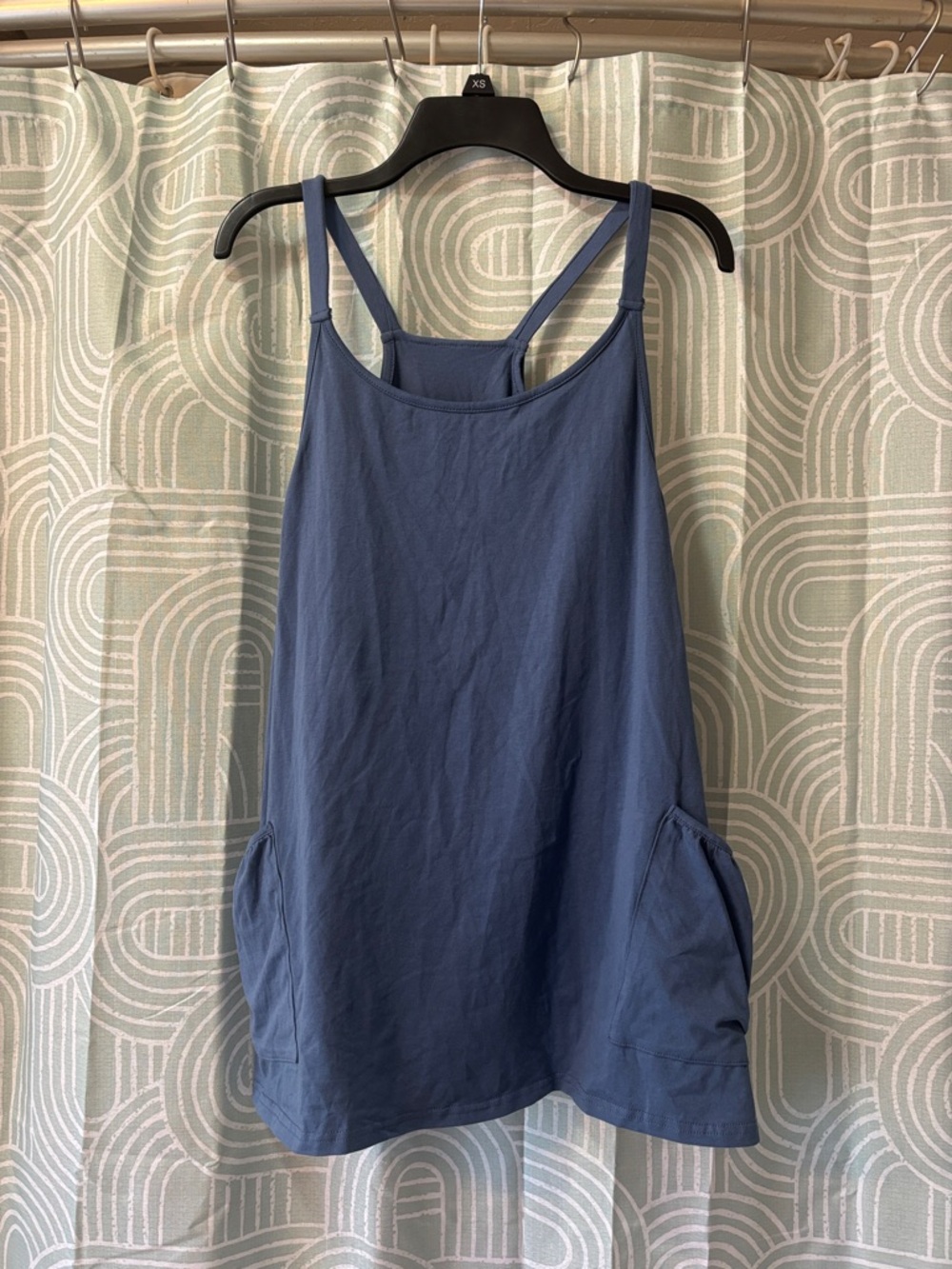 Casual Blue Racerback Tank Dress with Pockets